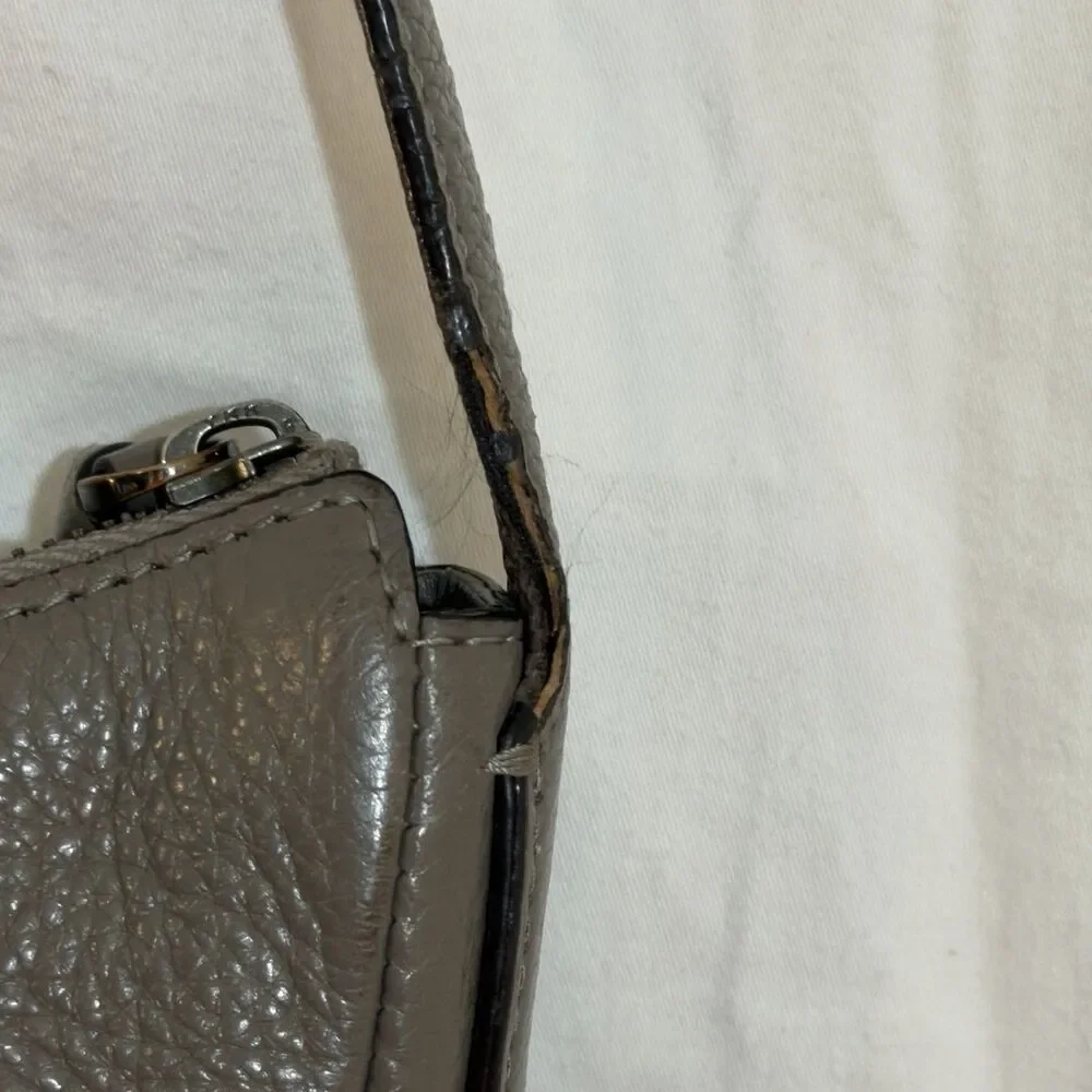 Ecco SP Small Hobo Crossbody Purse Belted Strap Pebbled Leather Gray